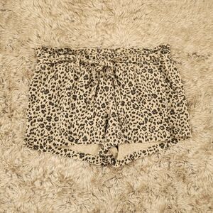 JOLT Paperbag Waist Leopard Print Linen Shorts Beige Women's Size‎ Medium